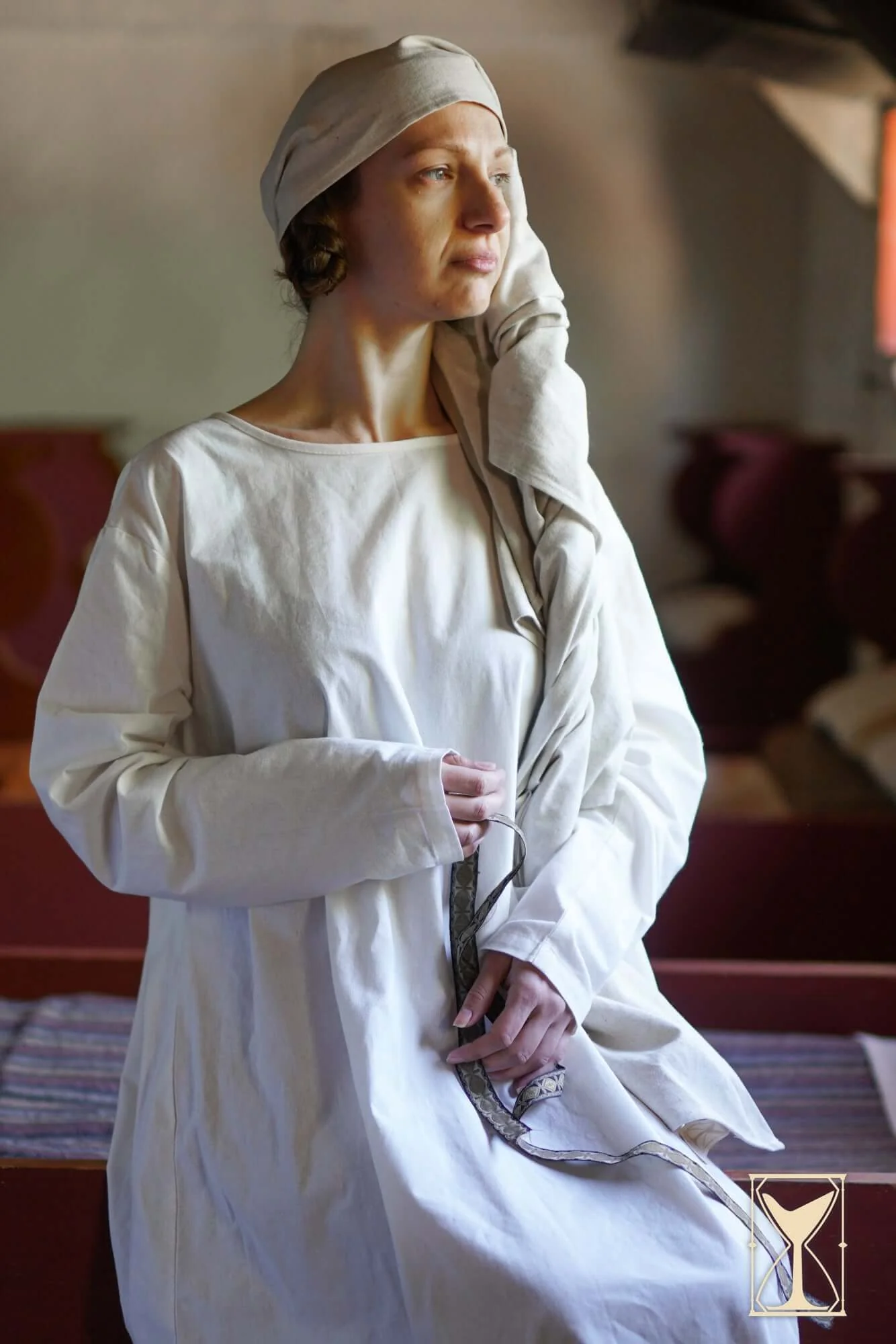 Rectangular Veil and Fillet - Cotton/Linen Blend - Image 3